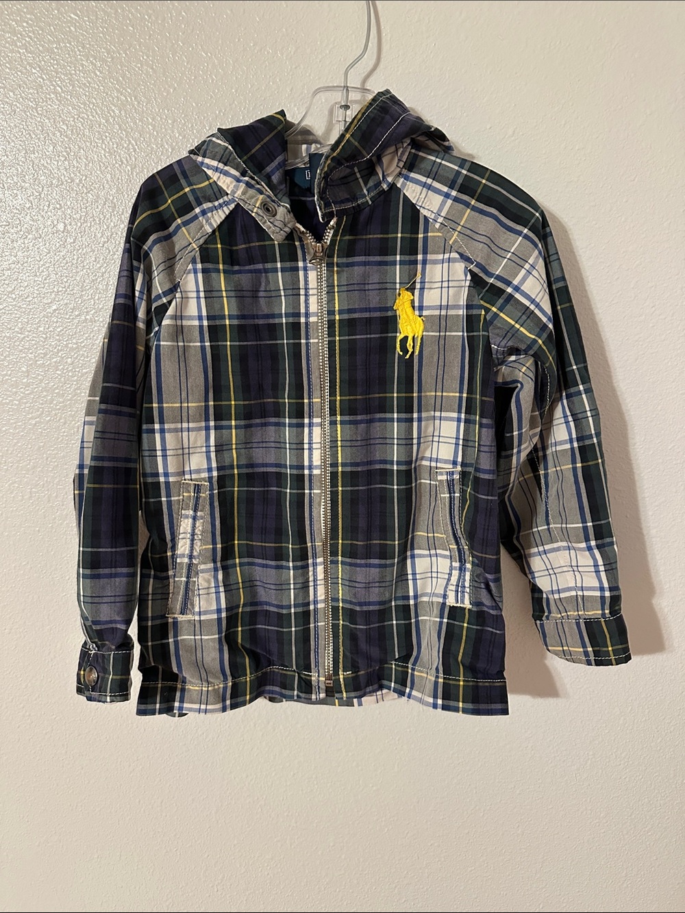 Polo by Ralph Lauren Boys' Navy & White Plaid Zip-Up Jacket with Yellow Pony